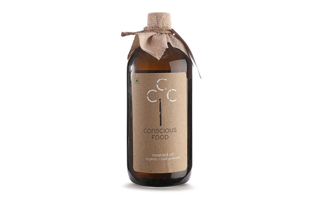 Conscious Food Mustard Oil Organic+Cold-Pressed   Glass Bottle  500 millilitre